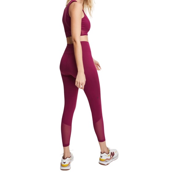 Le Ore Ruby Cranberry Red Andria Mesh Full-Length High Rise Leggings Size Small - Picture 3 of 10